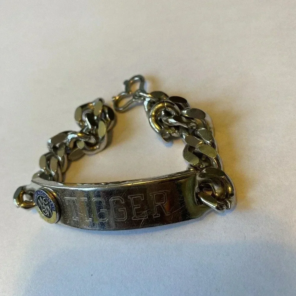 VTG Nickel Silver Kinney Tigger Mount Wachuseet Comm College Bracelet Unisex 8”